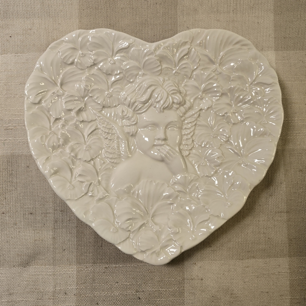 Ceramic Heart Shaped 3D Decorative Plate w/ Angel Cherub Vintage 1995 Italy